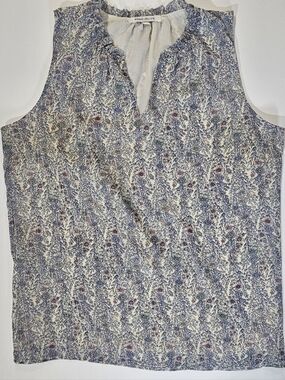 Rose & Olive Blouse Womens XL White Blu Floral Pastel Feminine Cottagecore Top